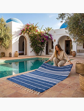 Reva | Traditionnelle fouta en coton recyclé anti-sable 1mx2m Djerba