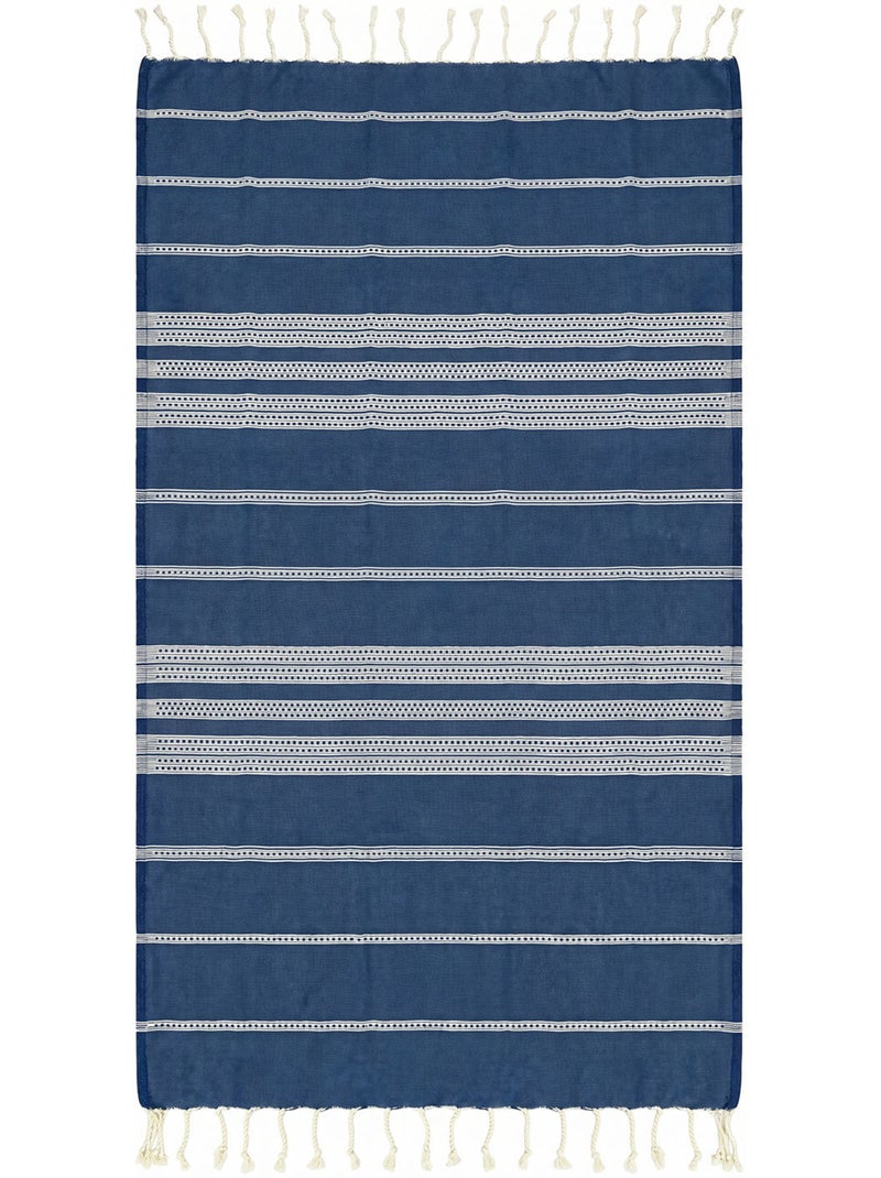 Reva | Traditionnelle fouta en coton recyclé anti-sable 1mx2m Djerba Bleu - Kiabi
