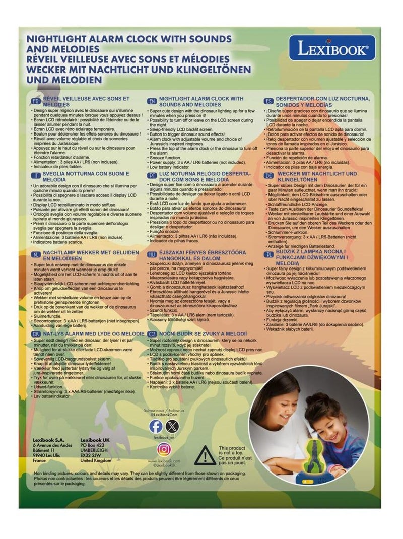 Réveil avec veilleuse Dinosaure en 3D Vert - Kiabi