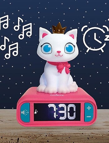 Réveil avec Veilleuse Lumineuse Chat en 3D