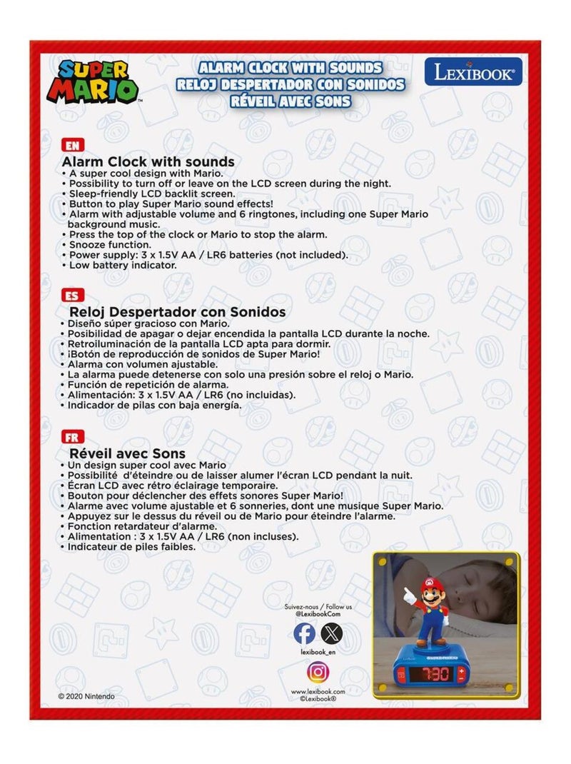 Réveil avec veilleuse Super Mario en 3D Bleu - Kiabi