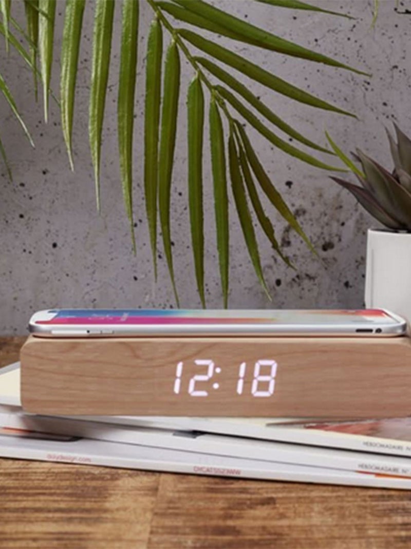 Réveil chargeur induction bois naturel Beige - Kiabi