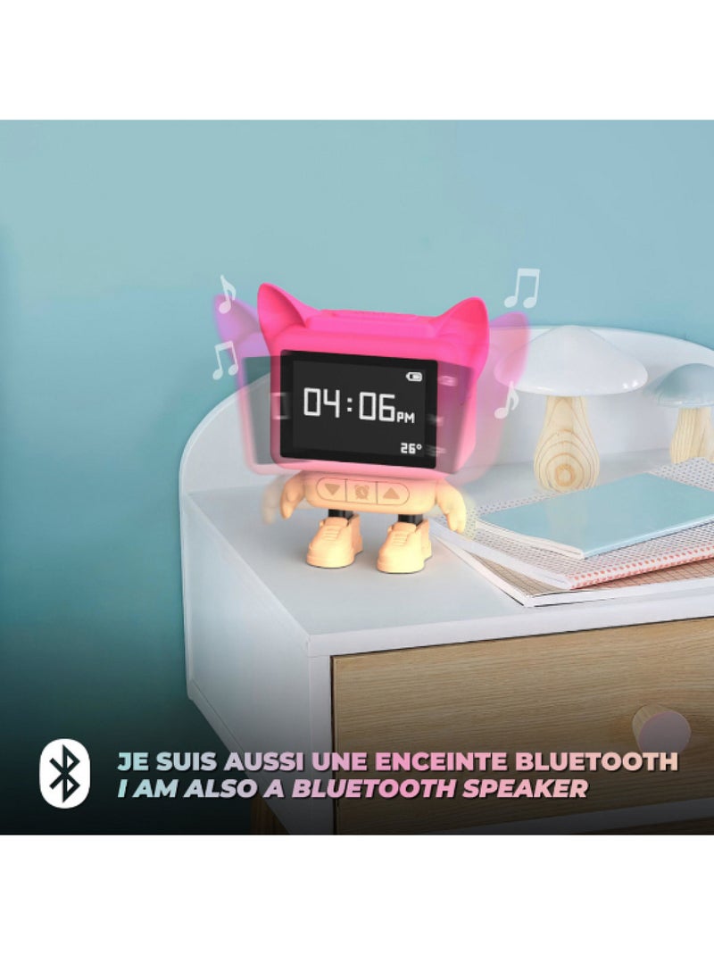 Réveil et Enceinte Bluetooth Enfant Dancing Clock, danse en musique, Écran LCD Émotionnel - MOB Rose/Multicolore - Kiabi