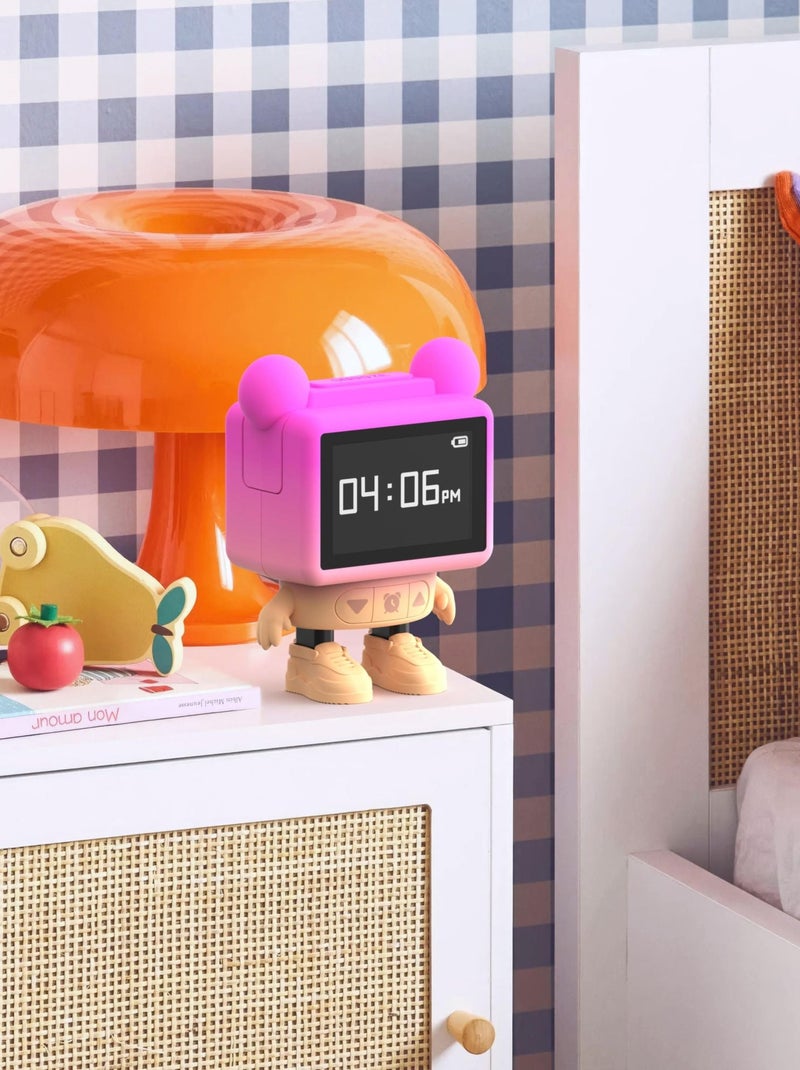 Réveil et Enceinte Bluetooth Enfant Dancing Clock, danse en musique, Écran LCD Émotionnel - MOB Rose/Multicolore - Kiabi