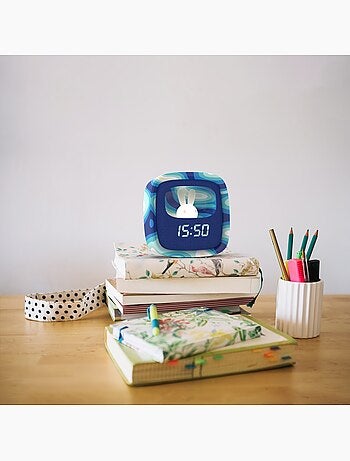 Réveil et Veilleuse pour Enfant Billy Clock - Motif Lapin - Face Avant Tissu - Cadre Plastique - MOB