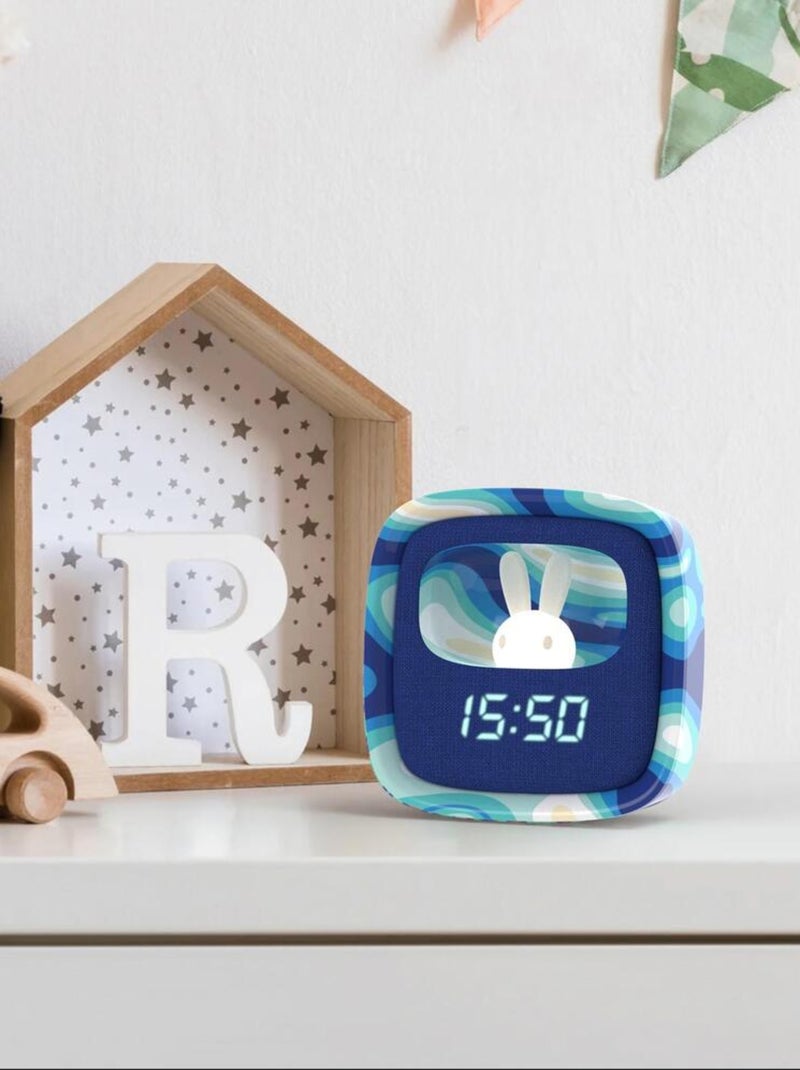 Réveil et Veilleuse pour Enfant Billy Clock - Motif Lapin - Face Avant Tissu - Cadre Plastique - MOB Bleu Blanc - Kiabi