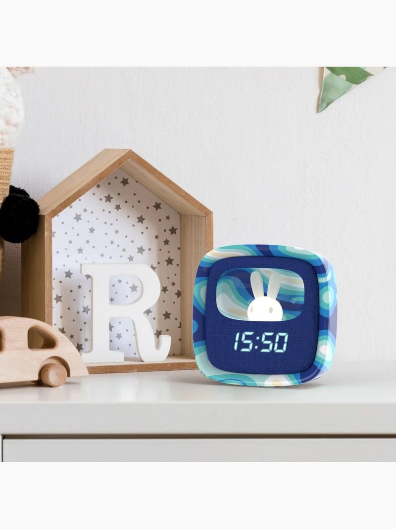Réveil et Veilleuse pour Enfant Billy Clock - Motif Lapin - Face Avant Tissu - Cadre Plastique - MOB Bleu Blanc - Kiabi