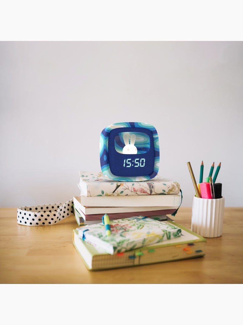 Réveil et Veilleuse pour Enfant Billy Clock - Motif Lapin - Face Avant Tissu - Cadre Plastique - MOB Bleu Blanc - Kiabi
