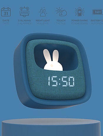 Réveil et Veilleuse pour Enfant Billy Clock - Motif Lapin - Face Avant Tissu - Cadre Plastique - MOB