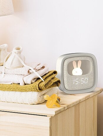 Réveil et Veilleuse pour Enfant Billy Clock - Motif Lapin - Face Avant Tissu - Cadre Plastique - MOB