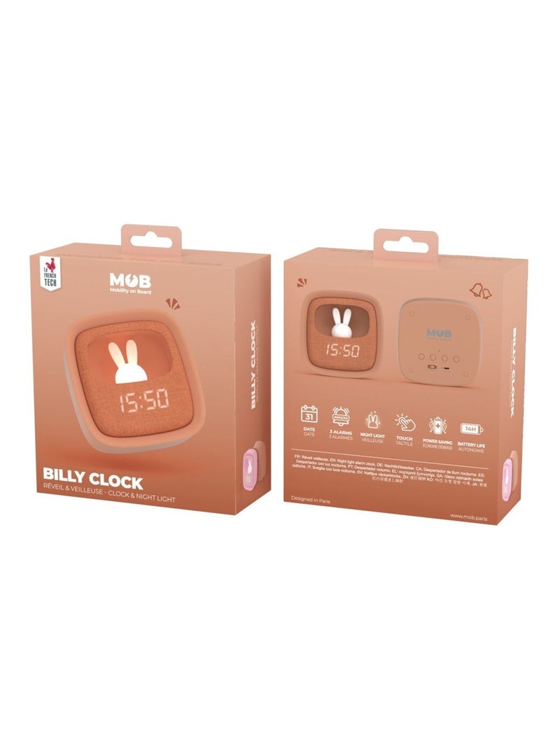 Réveil et Veilleuse pour Enfant Billy Clock - Motif Lapin - Face Avant Tissu - Cadre Plastique - MOB Marron chocolat - Kiabi