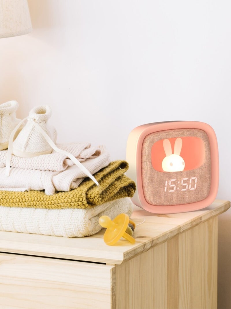 Réveil et Veilleuse pour Enfant Billy Clock - Motif Lapin - Face Avant Tissu - Cadre Plastique - MOB Rose clair - Kiabi