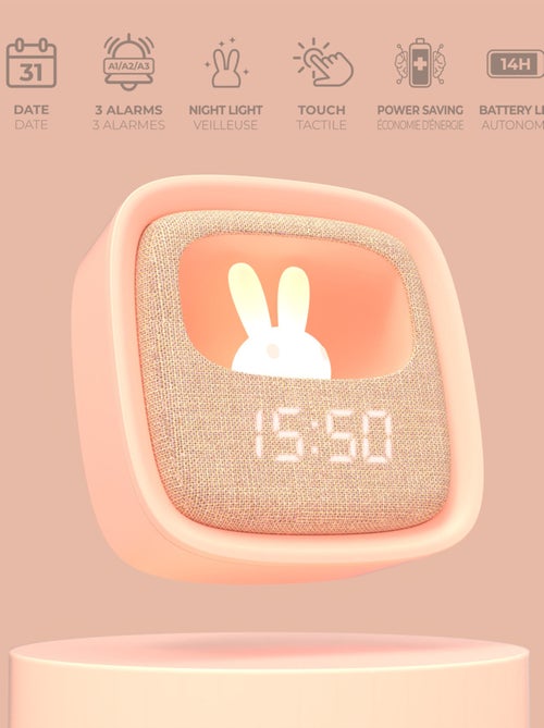 Réveil et Veilleuse pour Enfant Billy Clock - Motif Lapin - Face Avant Tissu - Cadre Plastique - MOB - Kiabi