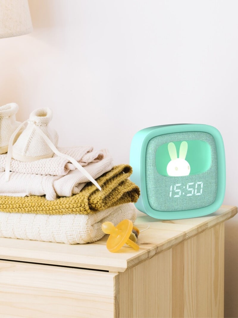 Réveil et Veilleuse pour Enfant Billy Clock - Motif Lapin - Face Avant Tissu - Cadre Plastique - MOB Turquoise - Kiabi