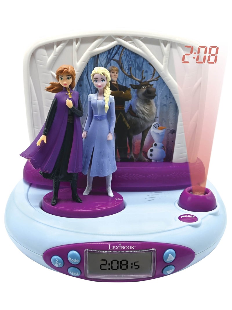 Réveil Projecteur Reine des Neiges avec Anna et Elsa en 3D Bleu - Kiabi
