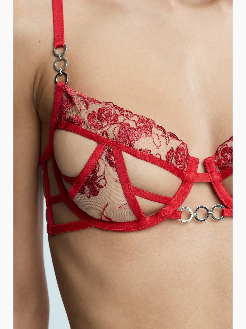 Rhea soutien-gorge en dentelle fleurie penti Rouge - Kiabi