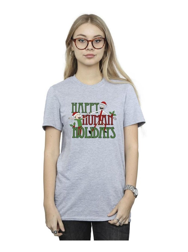 Rick And Morty - T-shirt HAPPY HUMAN HOLIDAYS Gris chiné - Kiabi