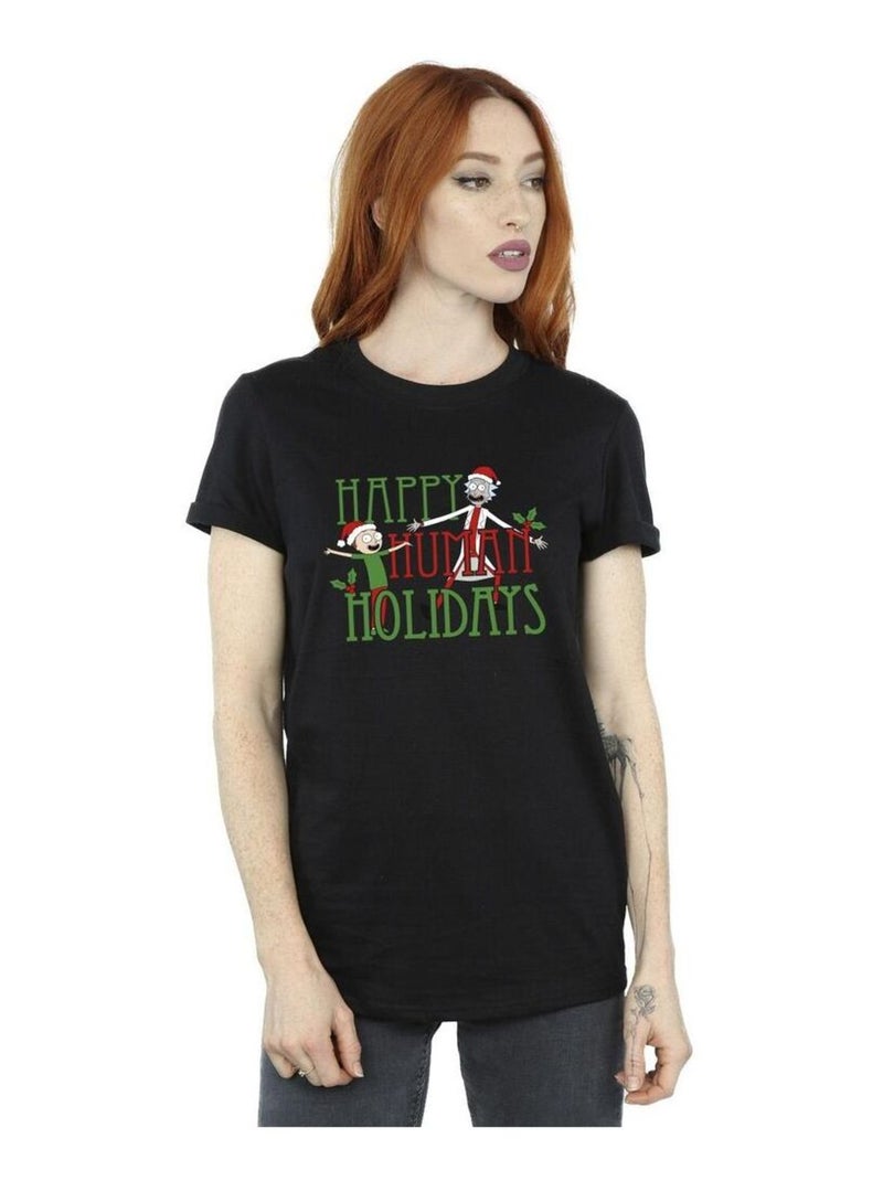 Rick And Morty - T-shirt HAPPY HUMAN HOLIDAYS Noir - Kiabi