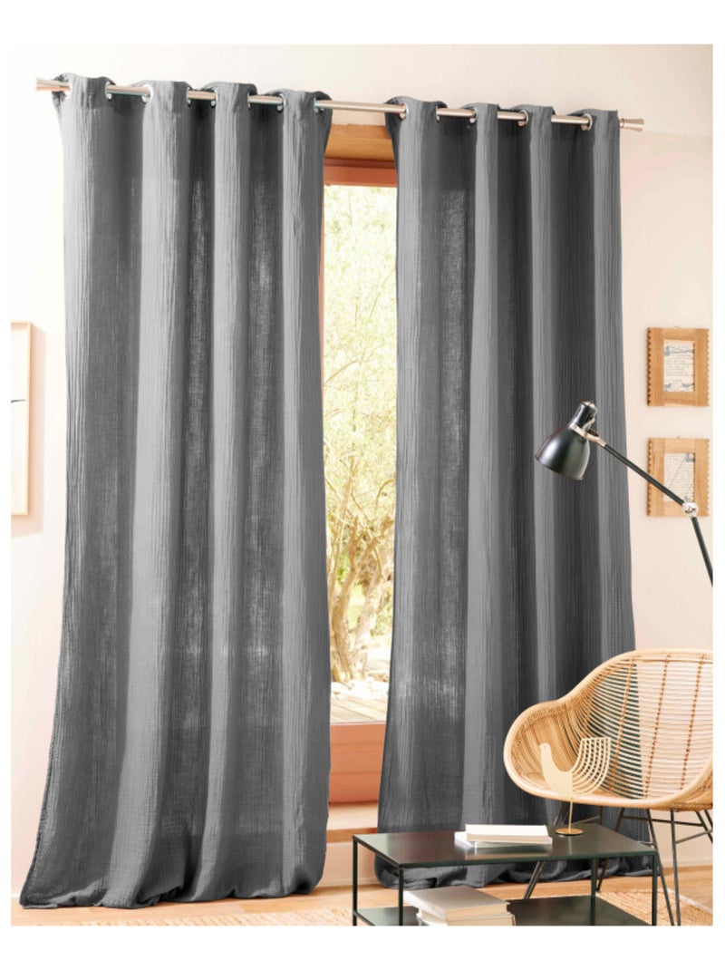 Rideau - Coton Pur - 100% gaze de coton 125 gr/m² Bleu ardoise - Kiabi