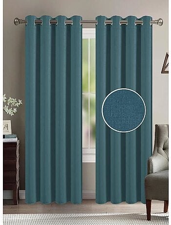 Rideau - home deco - 140 x 260 cm - effet lin - bleu - prêt-à-poser - lavable 30°c