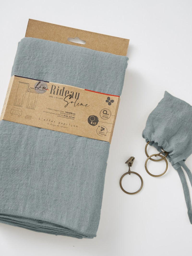 Rideau - L'effet papillon - 100% Lin lavé Bleu azur - Kiabi