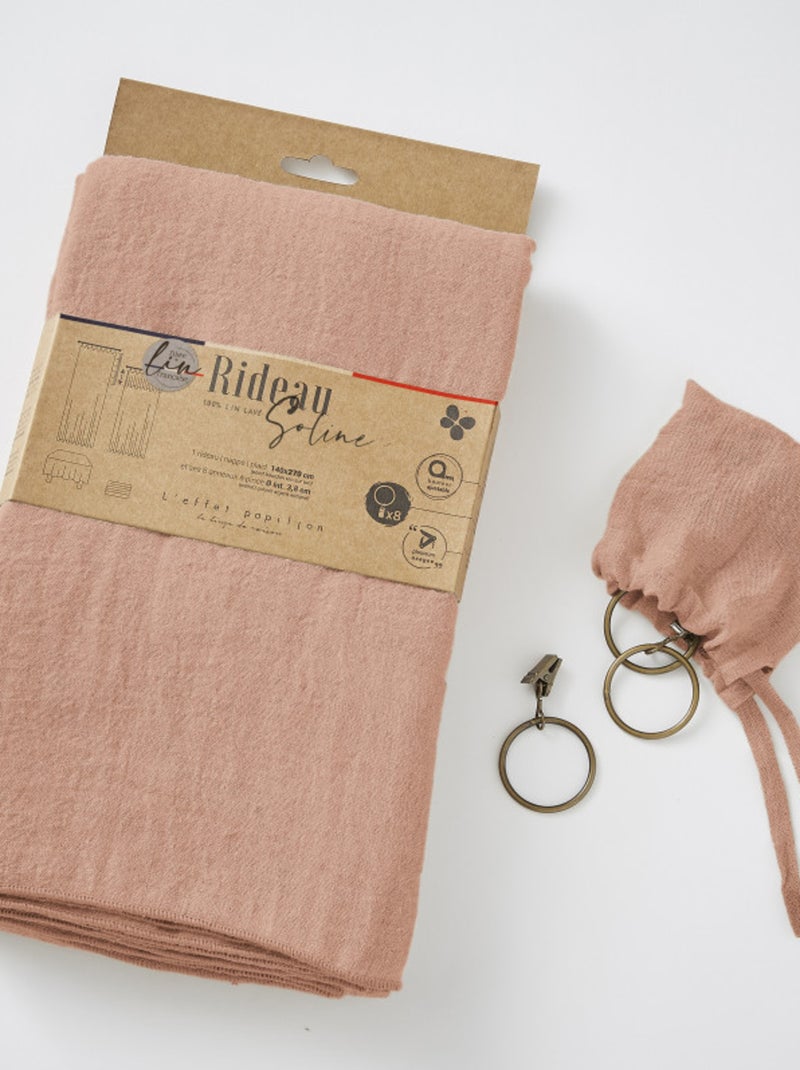 Rideau - L'effet papillon - 100% Lin lavé Rose - Kiabi