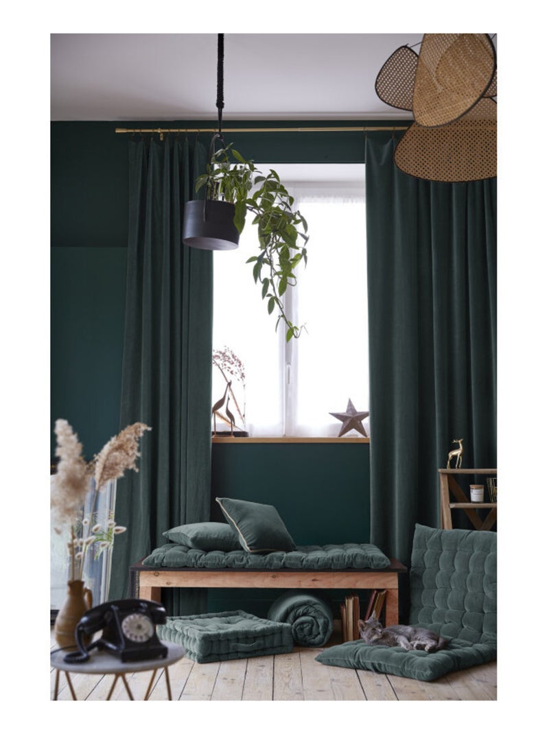 Rideau - L'effet papillon - 100% Velours de coton Bleu ardoise - Kiabi