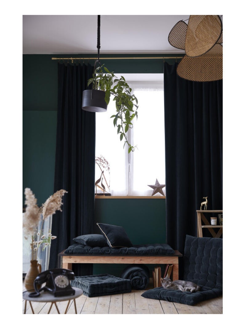 Rideau - L'effet papillon - 100% Velours de coton Bleu nuit - Kiabi