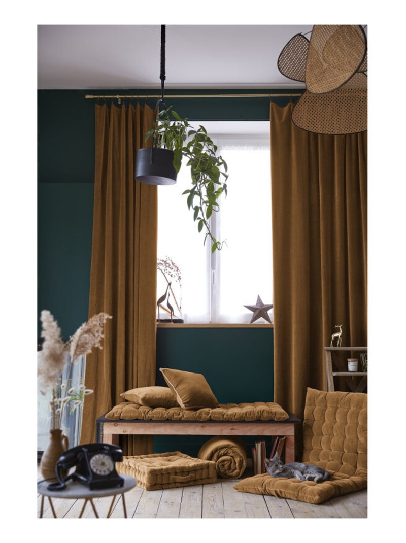 Rideau - L'effet papillon - 100% Velours de coton Camel - Kiabi