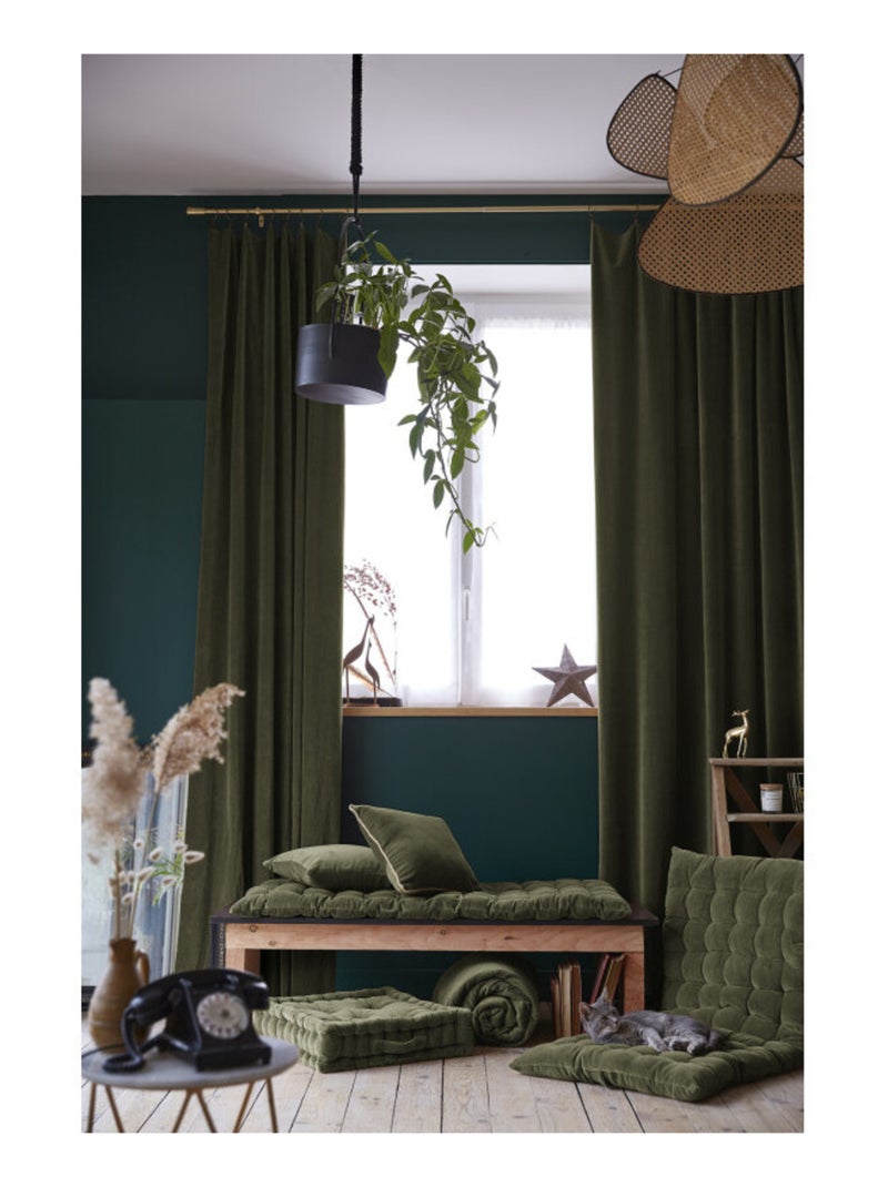 Rideau - L'effet papillon - 100% Velours de coton Vert chèvrefeuille - Kiabi