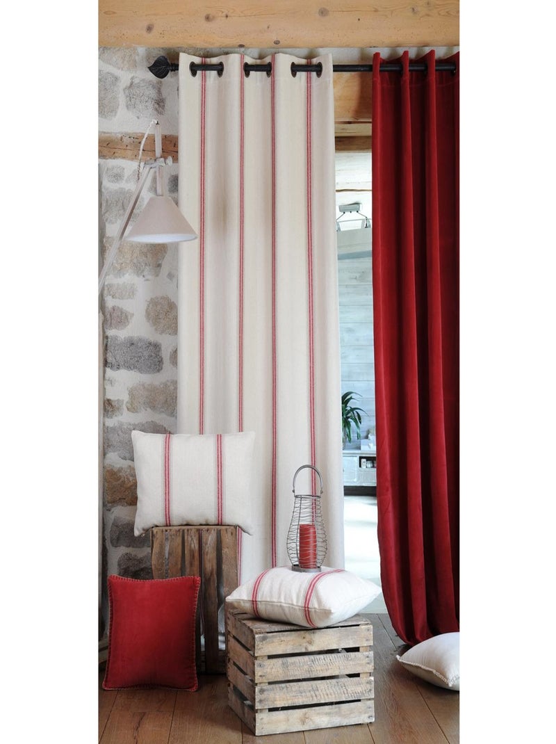 Rideau 100% Coton  - Effet tapissier d'antan Rouge - Kiabi