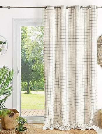 Rideau 100% coton à carreaux beige LOURMARIN