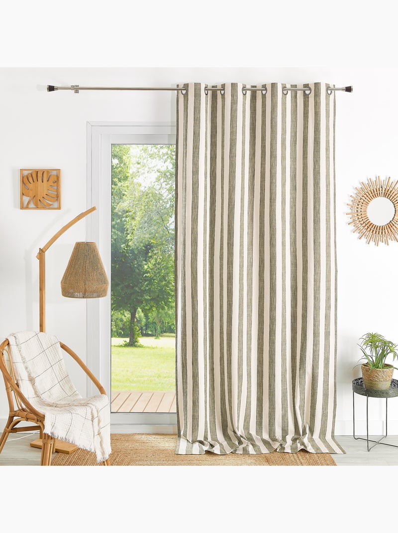 Rideau 100% coton larges rayures LOURMARIN Kaki - Kiabi