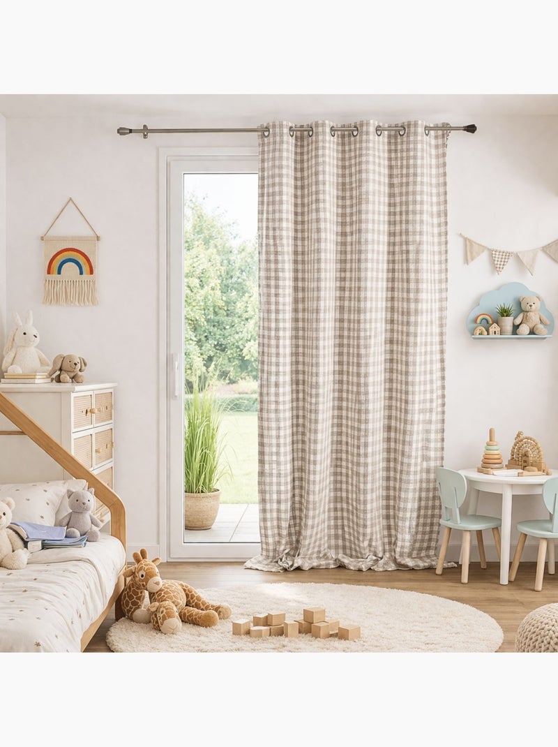 Rideau 100% coton vichy LOURMARIN Beige - Kiabi