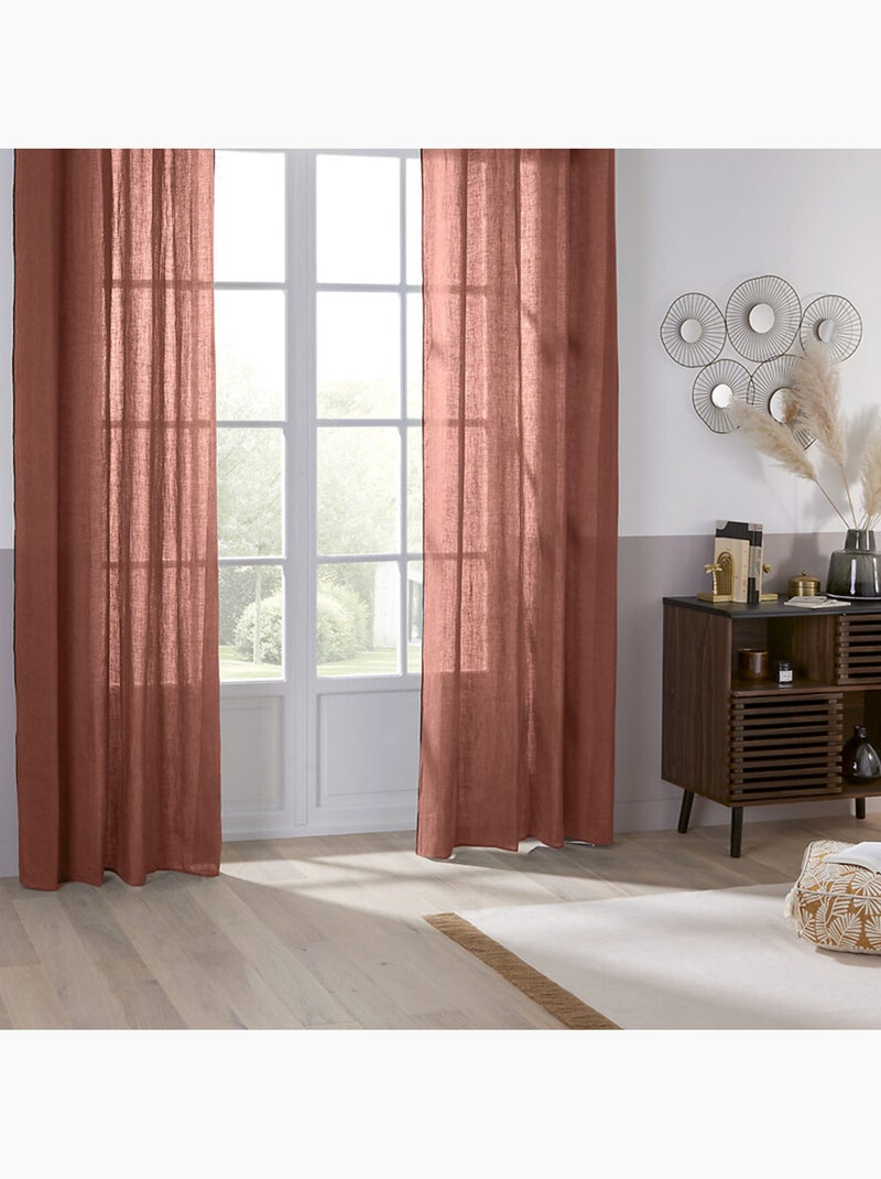 Rideau 100% lin à oeillets LINAH Terracotta - Kiabi