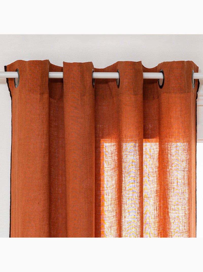 Rideau 100% lin à oeillets LINAH Terracotta - Kiabi