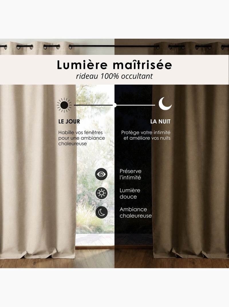 Rideau 100% occultant double face galon fronceur midnight Bois naturel - Kiabi