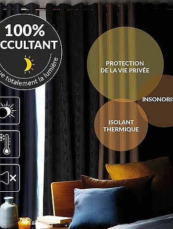 Rideau à oeillets 100% occultant/microfibre unie obscure