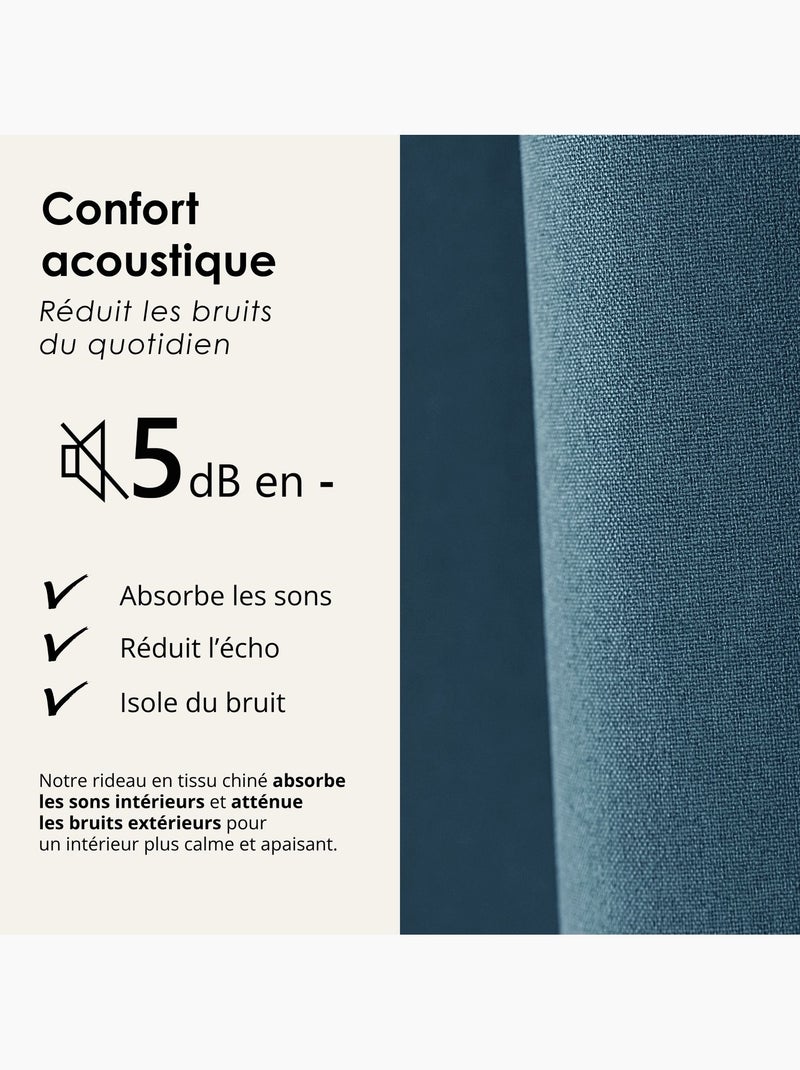 Rideau 100% occultant thermique phonique chin? Bleu p?trole - Kiabi