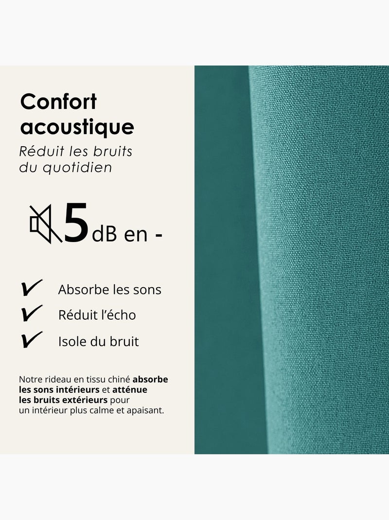 Rideau 100% occultant thermique phonique chiné midnight Bleu turquoise - Kiabi