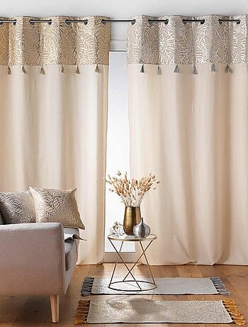 Rideau 140x240 uni top métal pompons Solea argent