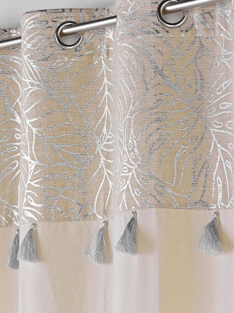 Rideau 140x240 uni top métal pompons Solea argent Beige - Kiabi
