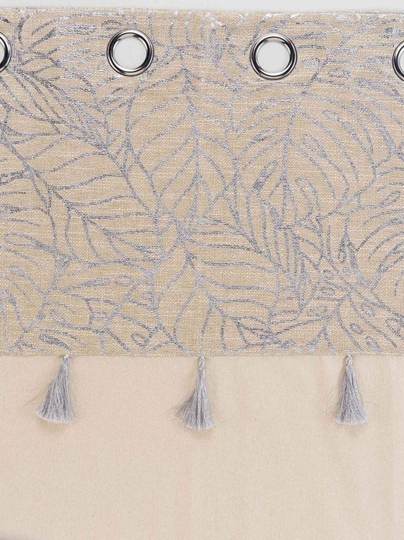 Rideau 140x240 uni top métal pompons Solea argent Beige - Kiabi