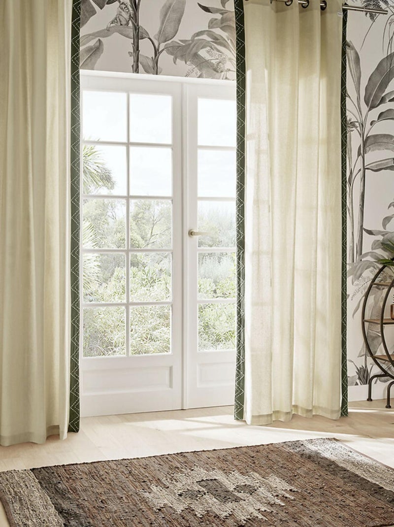 Rideau à broderies géométriques Beige - Kiabi