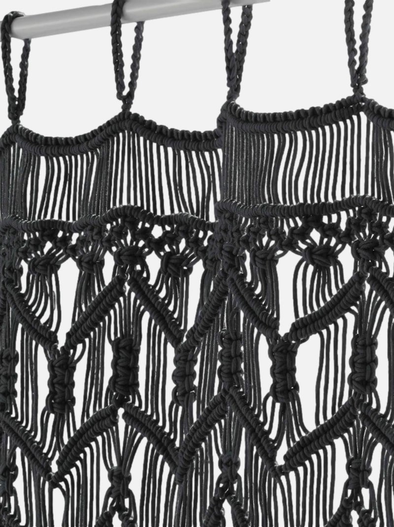 RIDEAU A FILS 90 x 200 CM COTON MACRAME MACARENA NOIR Noir - Kiabi