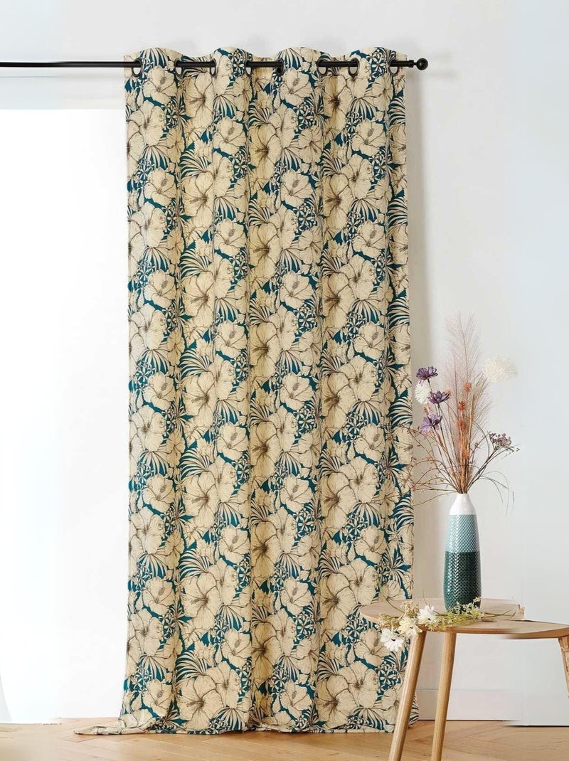 Rideau à motif floral Bleu canard - Kiabi