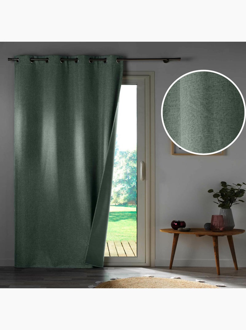 Rideau à Œillets – 100 % Occultant / Chambray Uni Vert cèdre - Kiabi