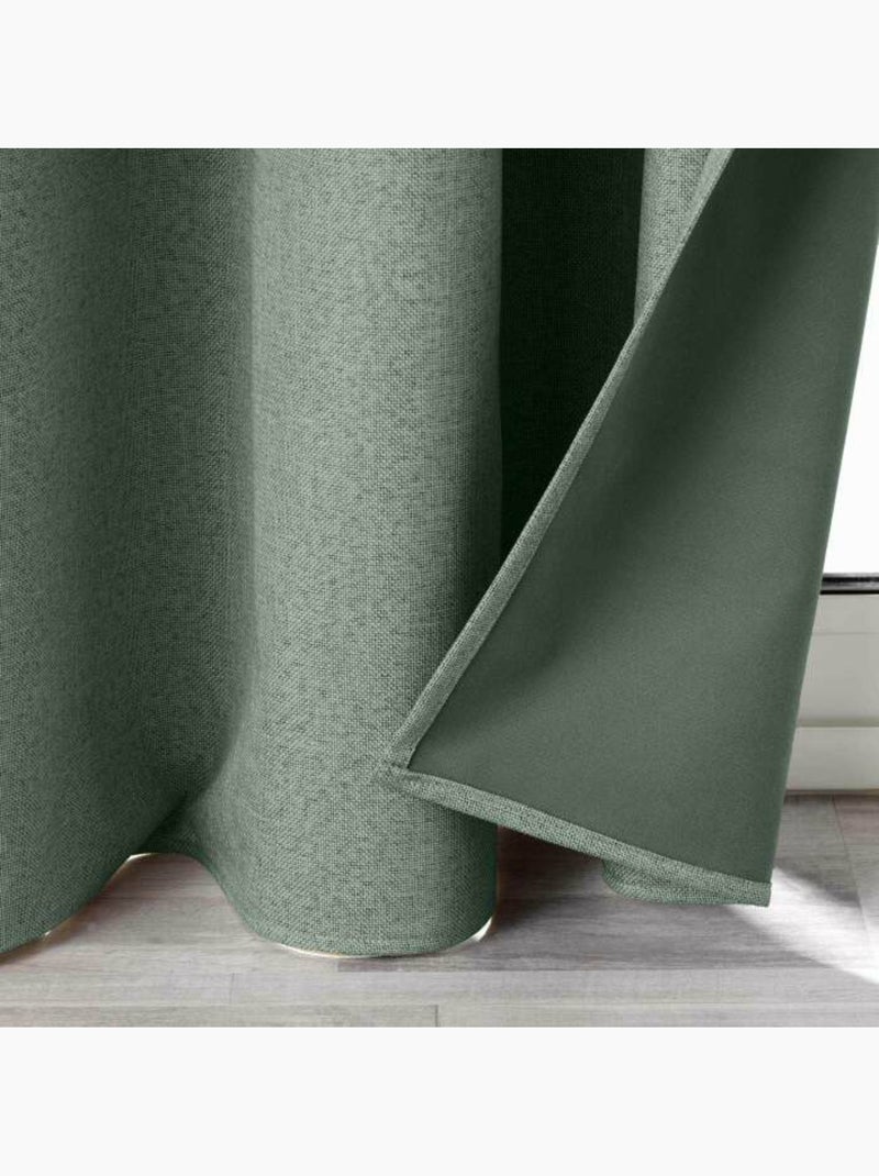 Rideau à Œillets – 100 % Occultant / Chambray Uni Vert cèdre - Kiabi