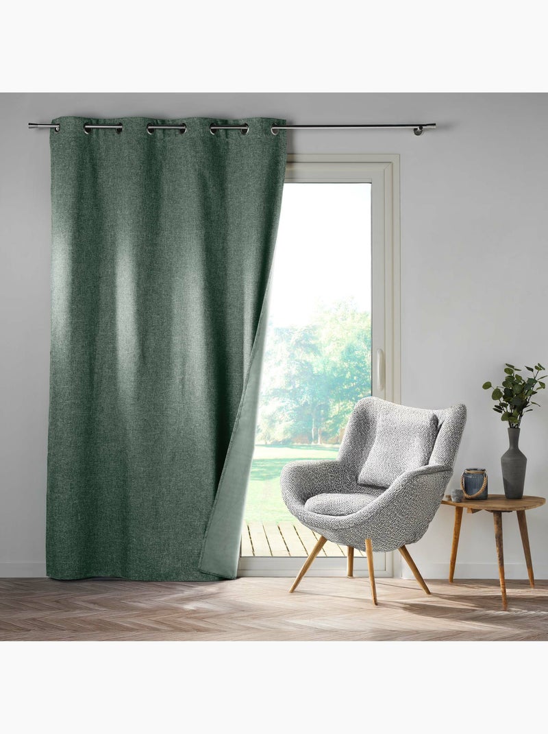 Rideau à Œillets – 100 % Occultant / Chambray Uni Vert cèdre - Kiabi
