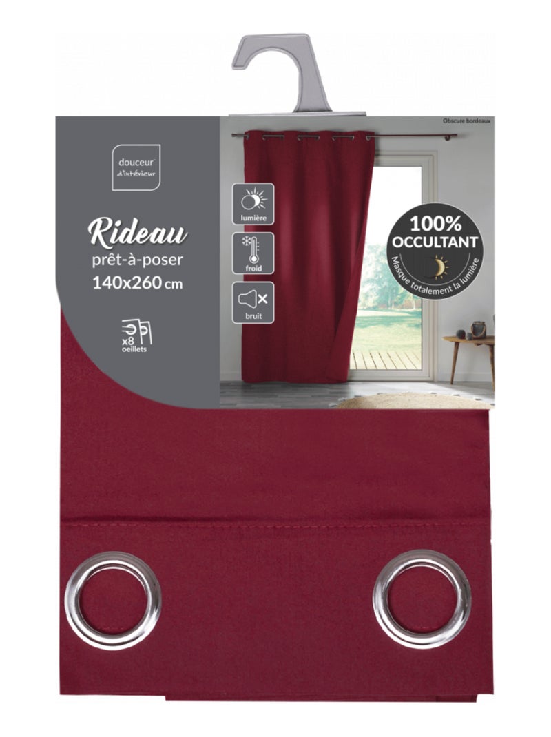 Rideau à oeillets 100% occultant/microfibre unie obscure Bordeaux - Kiabi